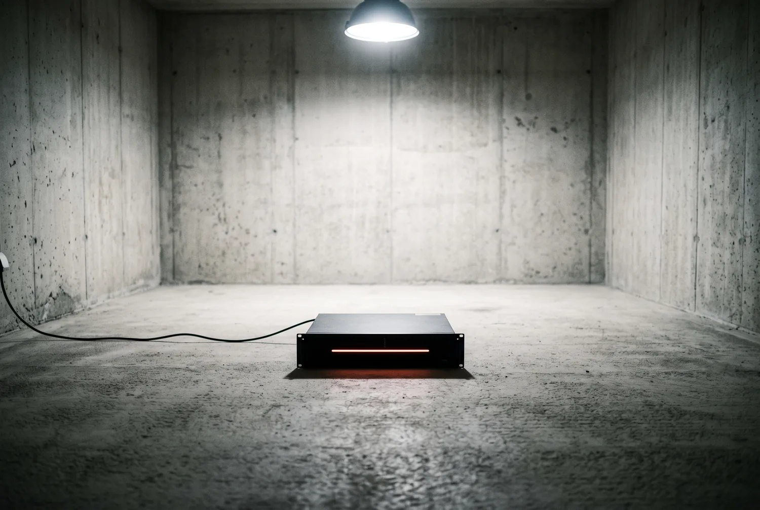 A single server unit on bare concrete